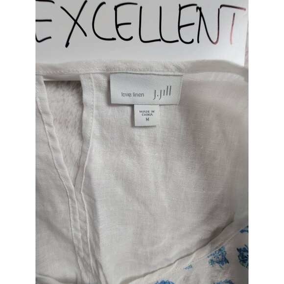 J. Jill Love Linen Womens White & Blue Paisley V-Neck Short Sleeve Top Medium - Picture 3 of 6